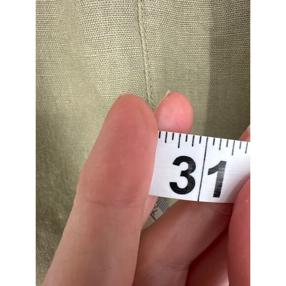 Zara Pants Womens Medium Green Linen High Rise Pockets Button Straight Leg Ankle - Picture 6 of 7